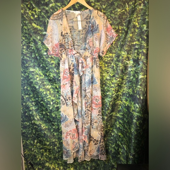 VENUS Multicolored Flutter Sleeve V-Neck Sundress - Picture 2 of 15